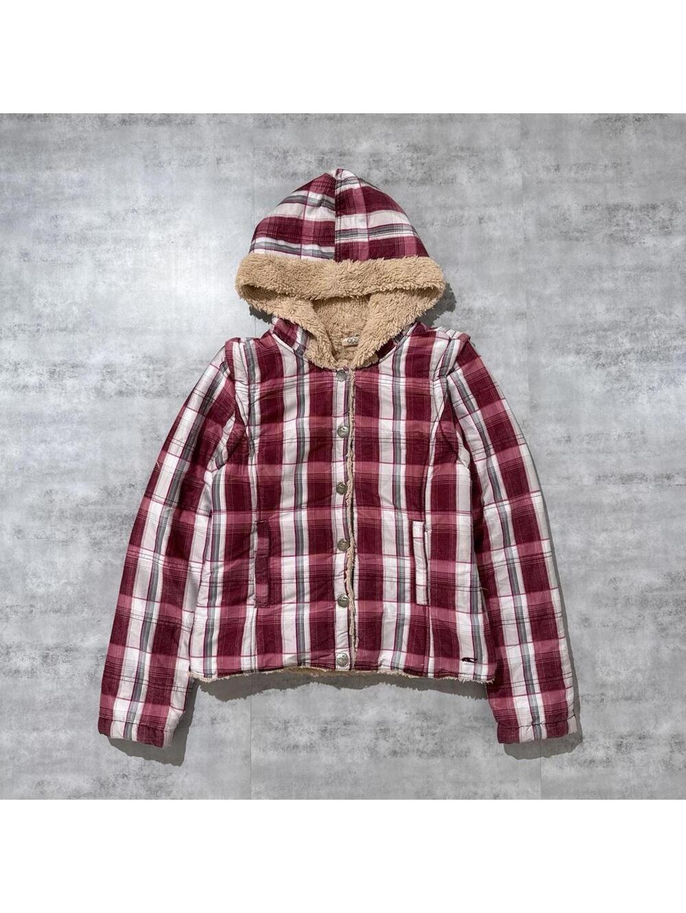 Y2K O’Neill Lined Fleece Sherpa Plaid Jacket Removable Vest